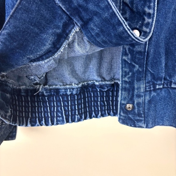 Vintage Retro 80’s Cotton V-Neck Pucker Shoulder V-Neck Snap Denim Jacket (L) - Picture 8 of 16
